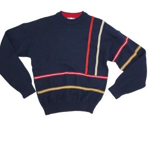 Vintage matchplay golf sweater navy with yellow and red stripes wool blend Med.